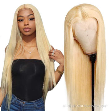 High Quality 150% 180% Pre Plucked Brazilian Hair HD Lace Frontal Wigs Transparent Swiss Lace 613 Frontal Wig